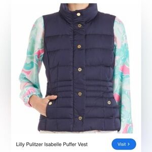 Lilly Pulitzer Isabelle Navy Blue Down Puffer Vest size S